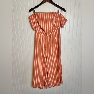 Lucky & Blessed NWT Coral Stripe Strapless Jumpsuit Back Tie F23